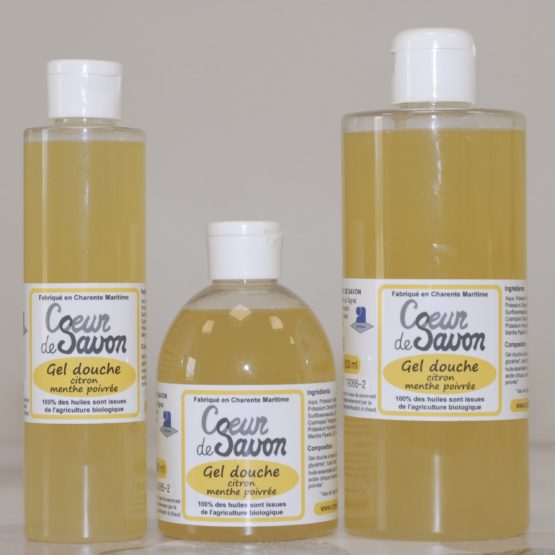 gel douche savon liquide citron menthe poivrée